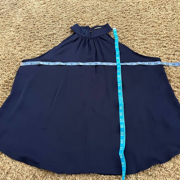 NWOT Express Halter Top Blouse Women's Size XL Blue Satin Drape 100% Polyester - Picture 5 of 7